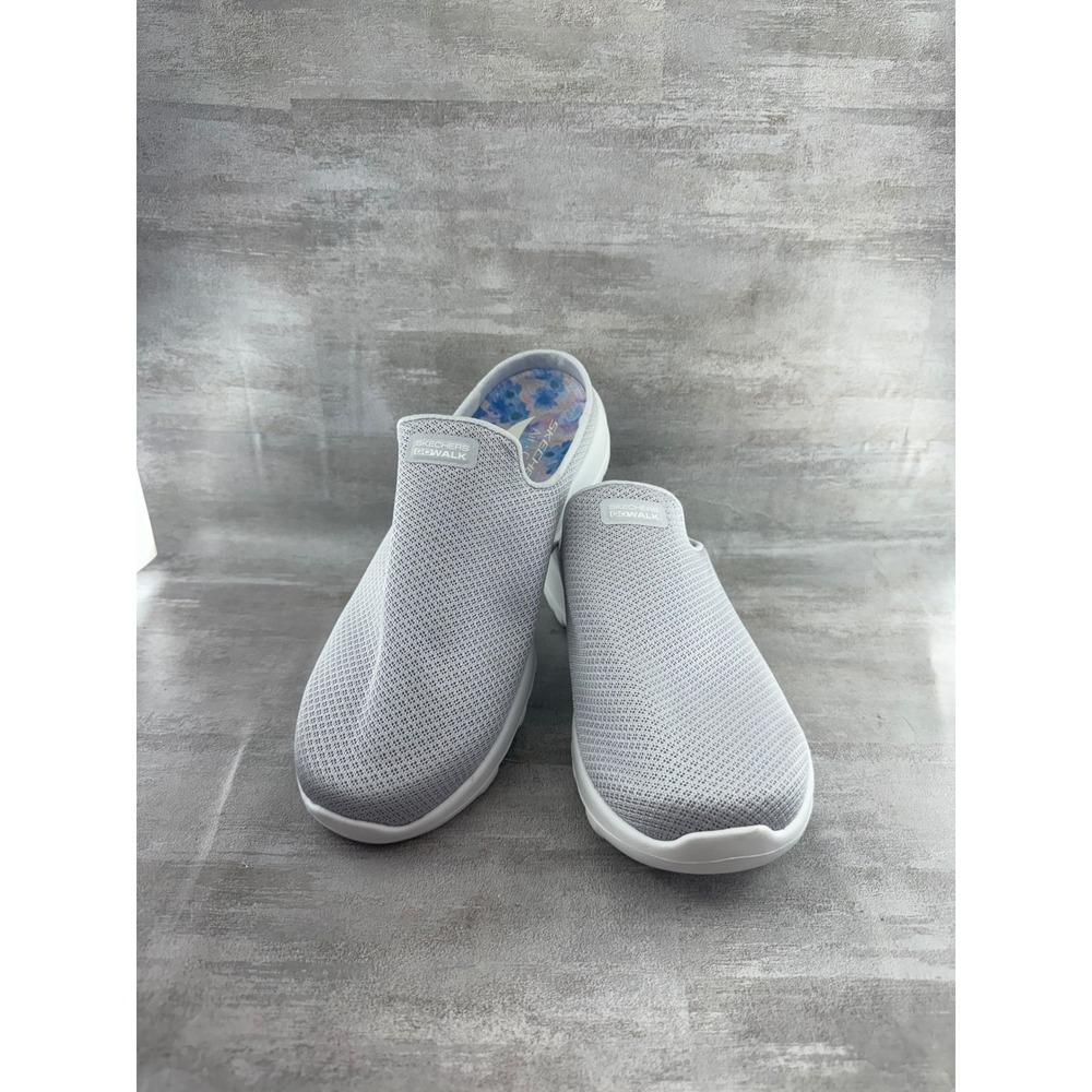 Skechers GoWalk Arch Fit Women Sz 9W Light Grey Mesh Slip On Mules 126302W